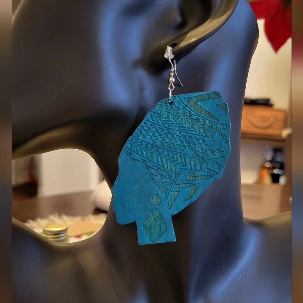 Handmade Afrosilhouette Wooden Earrings